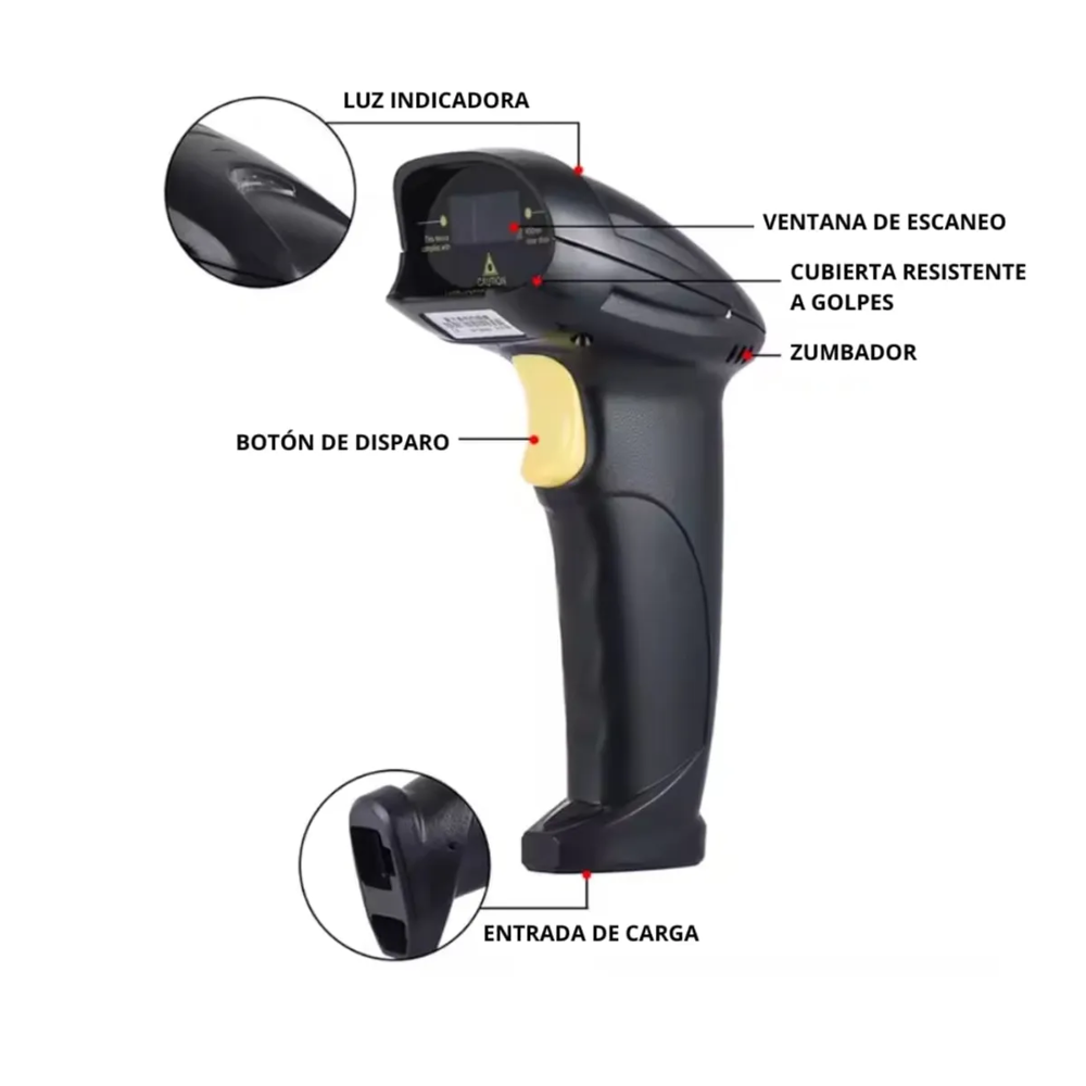 Pistola Lector de Barras Códigos Inalámbrico USB 2.4 GHz