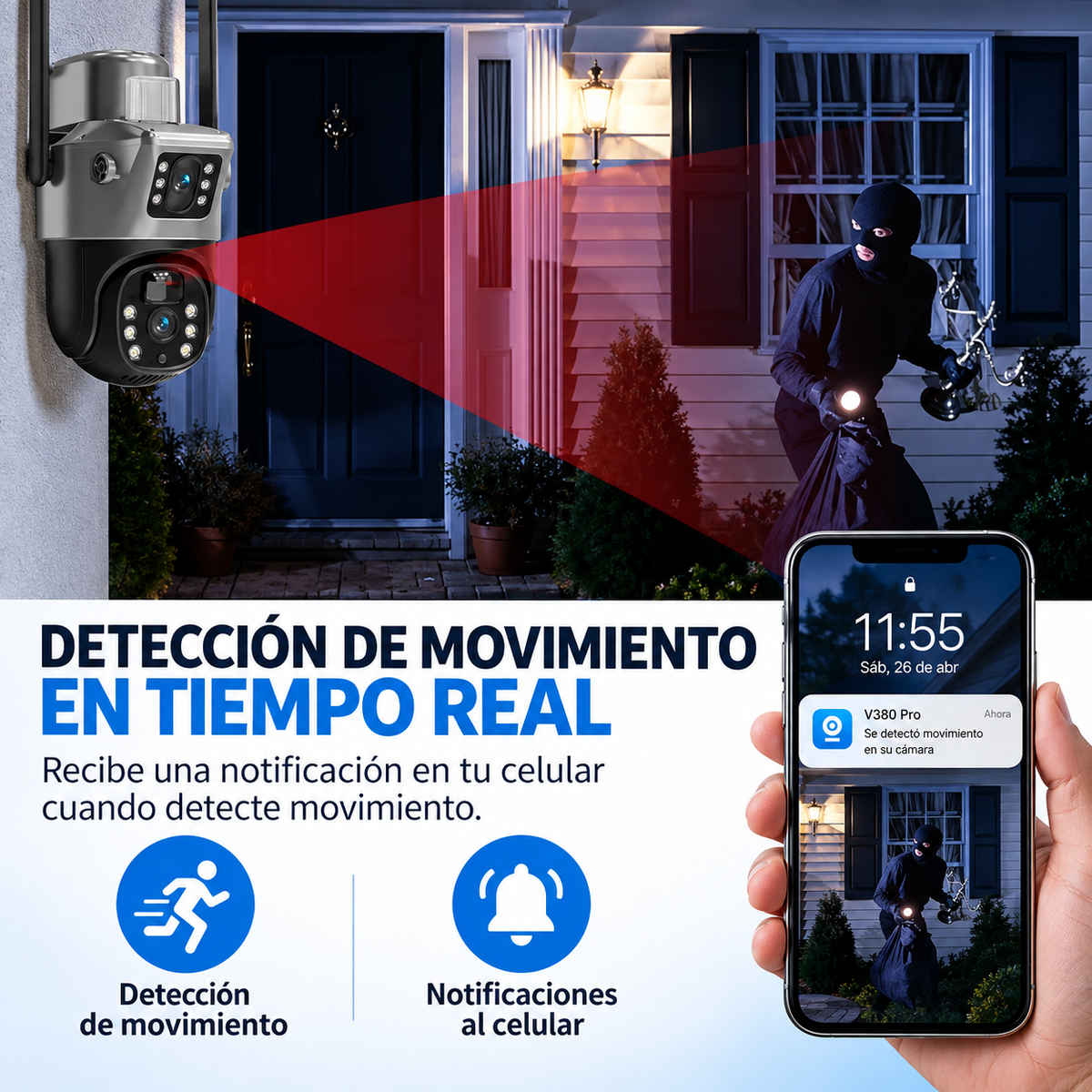 Cámara doble lente wi-fi solar 12465