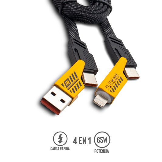 Cable 4 en 1 USB, Tipo C y Lightning de 65W + 27W, 1 m