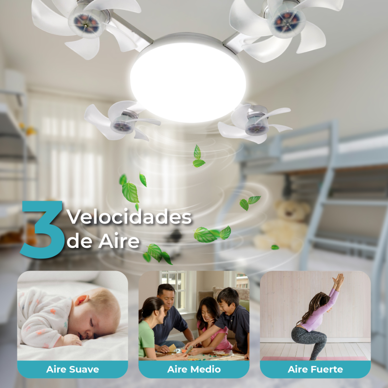 Lámpara-Ventilador con 4 cabezas y diseño de dron 60W